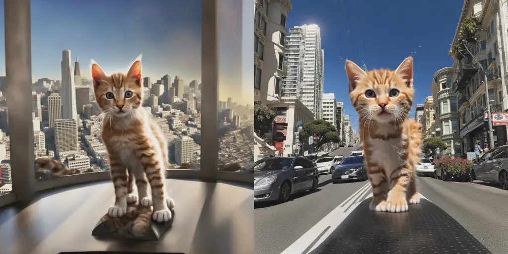 San Francisco panorama attacked by (one massive kitten)++++, hyperrealistic award-winning photo by the Associated Press— LoRA на самом деле пытается вникнуть в подсказку.