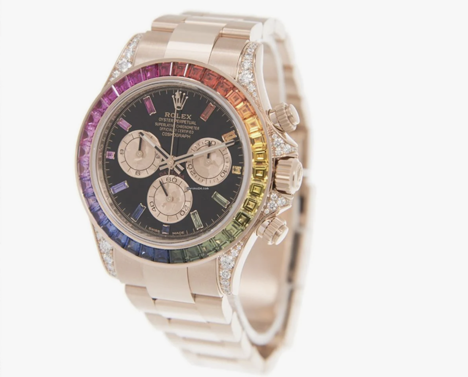 Rolex Daytona Rainbow цена от 500тыс долларов до 1 млн долларов.